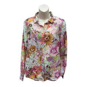 J.Crew The Perfect Shirt Floral Watercolor Lightweight Button Down Shirt Sz 10P